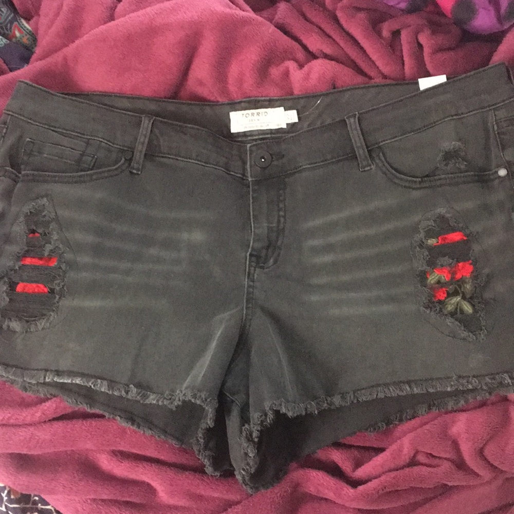 Black Ripped Floral Shorts